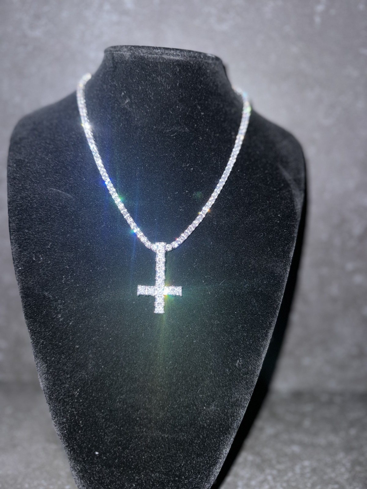 Upside Down Cross Chain Necklace Playboi Cart Opium Diamond Tennis Chain Pendant