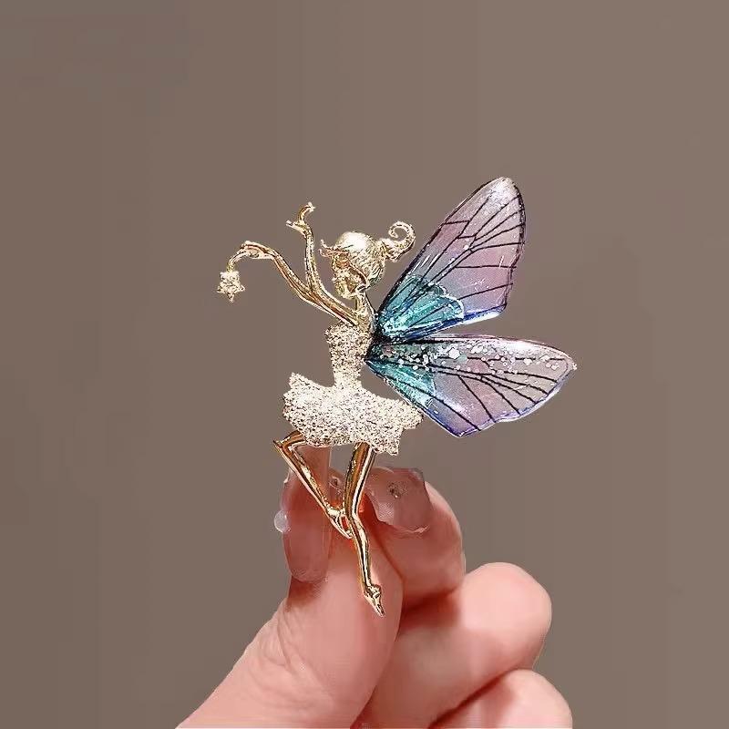 Vintage Art Nouveau Style Fairy Beauty Brooch Shawl Pin Pendant Luxery Jewelry