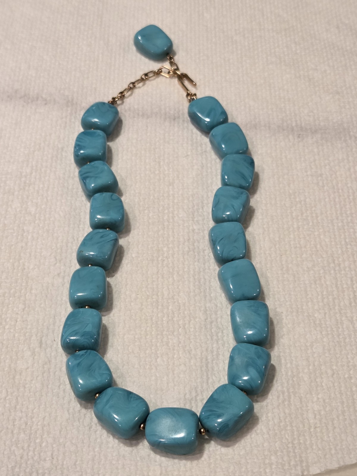 Trifari Turquoise Blue Plastic Retro 16″ Modernist Bohemian 16″