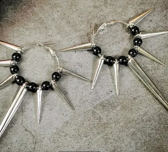 Gothic,Punk, , Long Spike &bead Hoop Earrings. Lightweight Teens,adults, Nwt