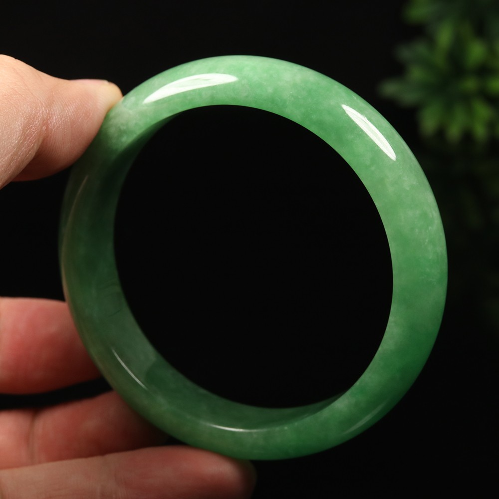59mm Emerald Green Jadeite Jade Bangle Bracelet Burma Jadeite Bracelet A-13907