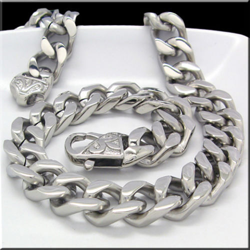 32” 12mm Pure Stainless Steel Silver Cuban Curb Chain Necklace Cool Mens gifts