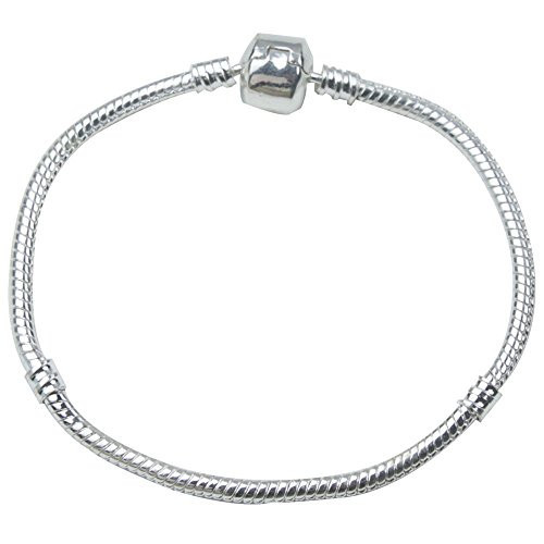 Leegoal European Snake Chain Bead Barrel Clasp Bracelet (Silver,19cm)