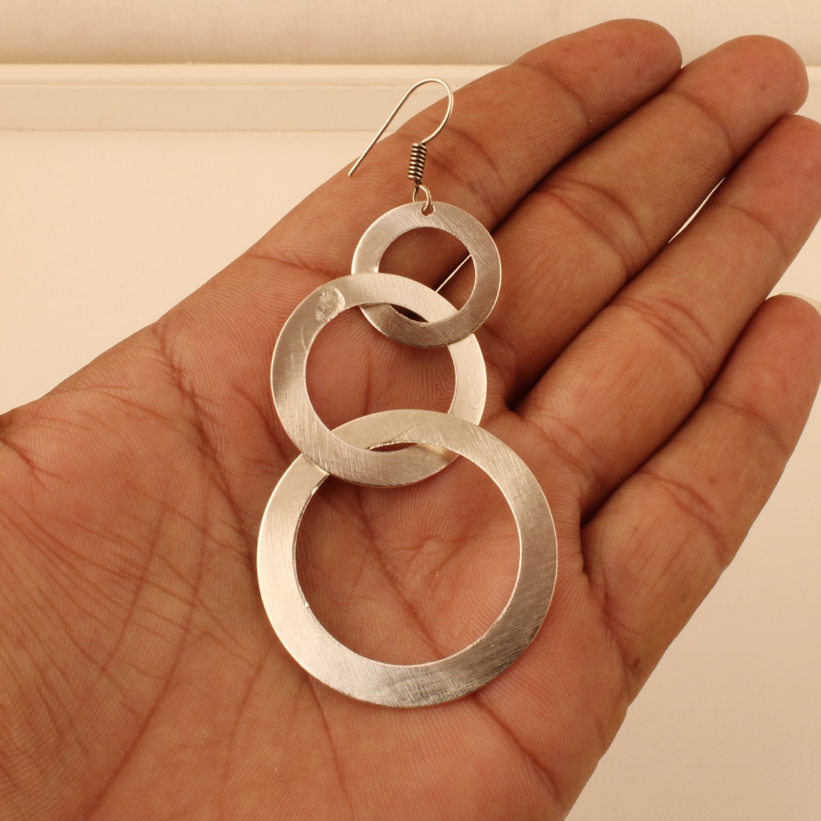 Women’s Silver-Plating Multi-Layer Tiered Hoop Drop Geometric Triple Earrings