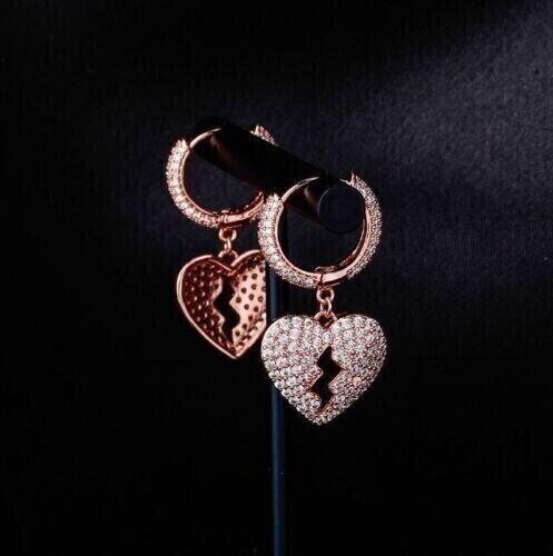 1.25 Ct Round Cut Simulated Diamond Heart Drop Earrings In 14k Rose Gold Plated