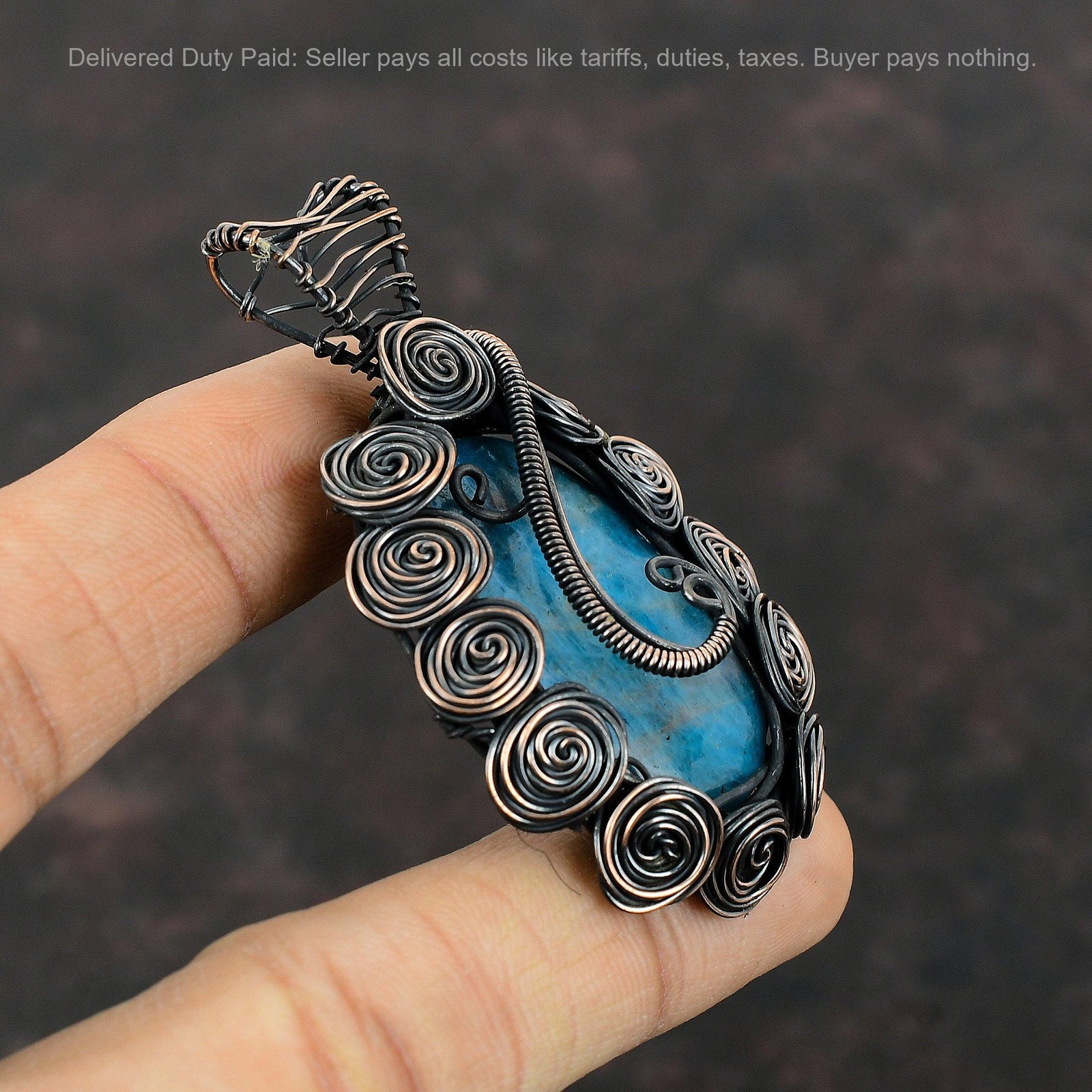 Neon Apatite Gemstone Wire Wrapped Flower Handcrafted Trendy Wife Pendant Copper