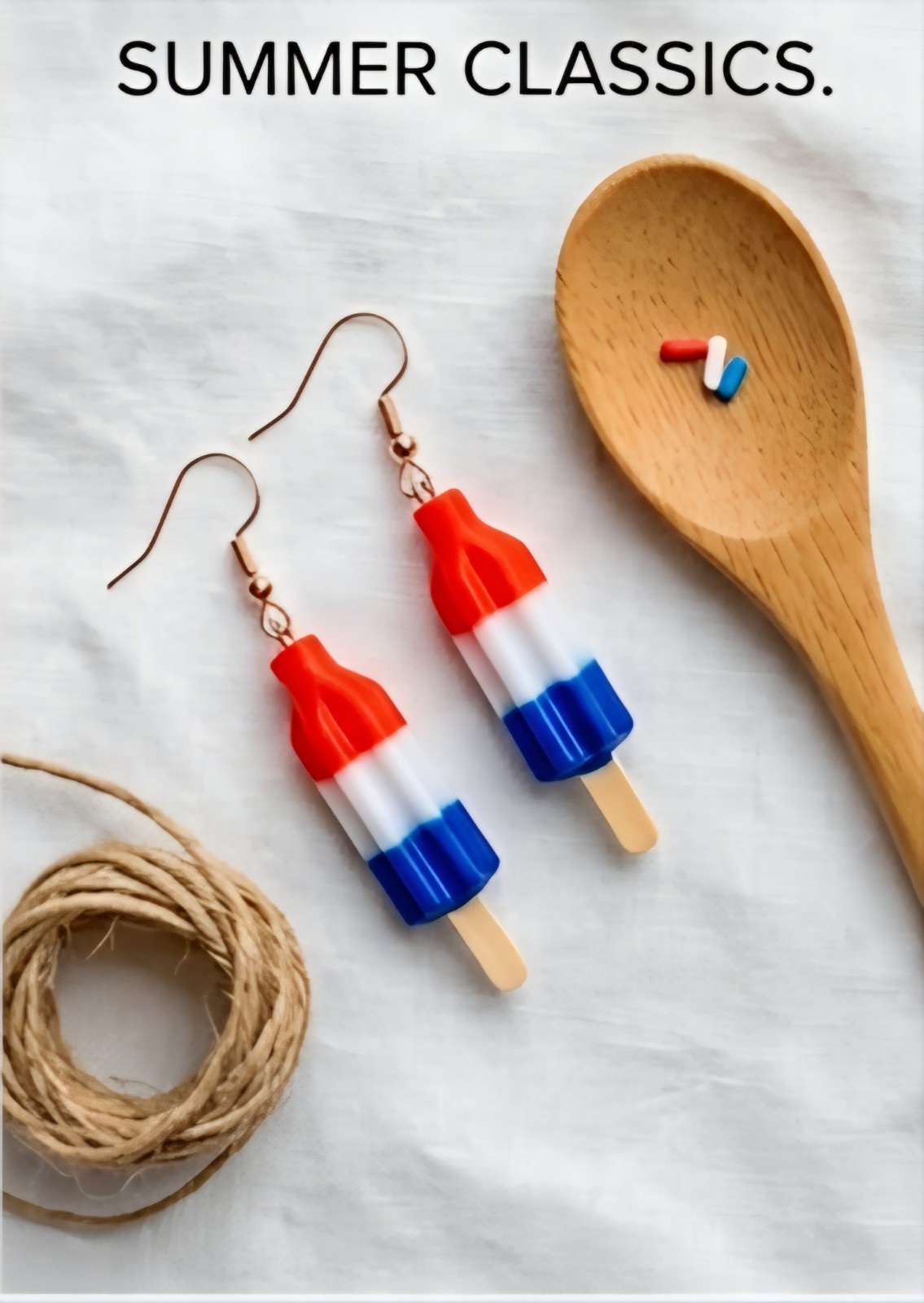 Red White & Blue Popsicle Dangle/Drop Earrings Plastic Hook Closure Lobe