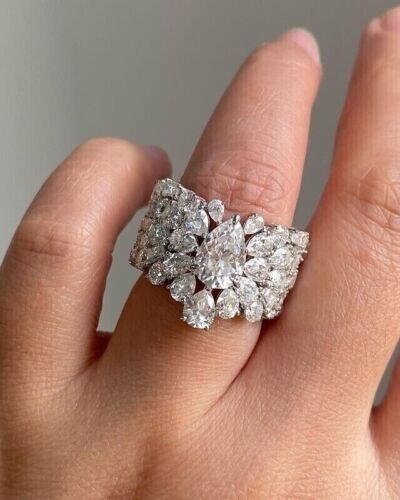 4Ct Pear Simulated Diamond Full Eternity Wedding Ring Real White Sterling Silver
