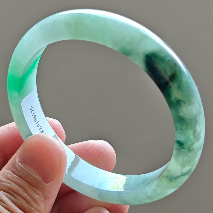 59mm Natural Icy Green Jadeite Jade Bracelet Burma Jadeite Jade Bangle 3340
