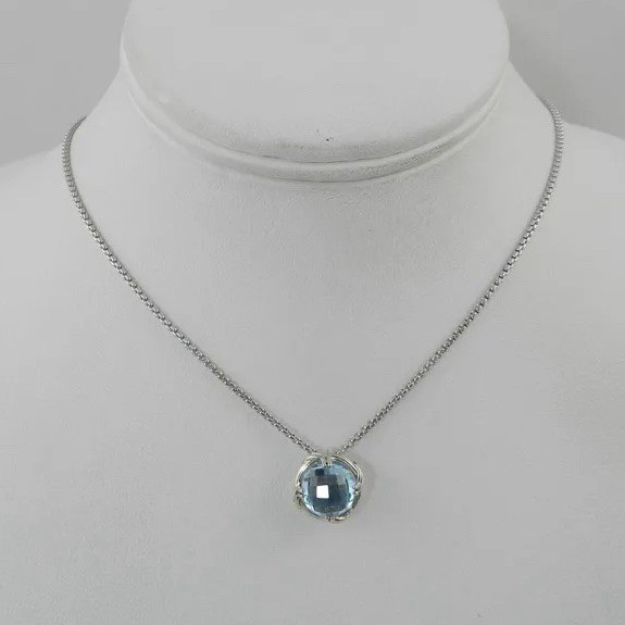 Thomas Sabo Silver Cable Chain Necklace Round Blue Crystal Charm Pendant Signed