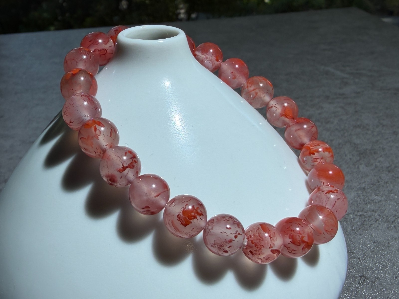 8.5mm Red Flower Nanhong Agate Beaded Bracelet, Purple Base | 紫底飘花南红手串