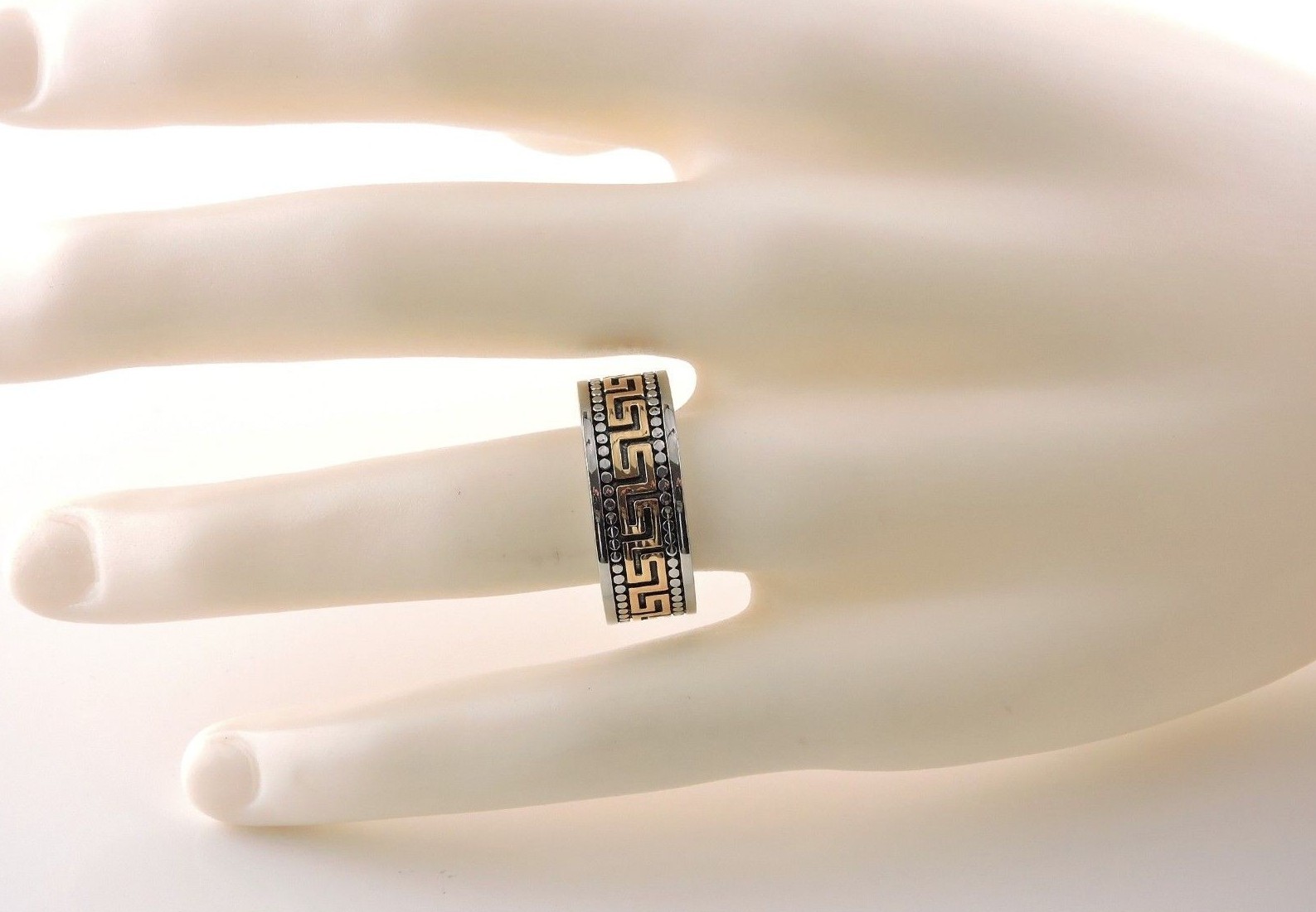 Stainless Steel Band Ring With Greek Gold IP Accents – Free Gift Packaging