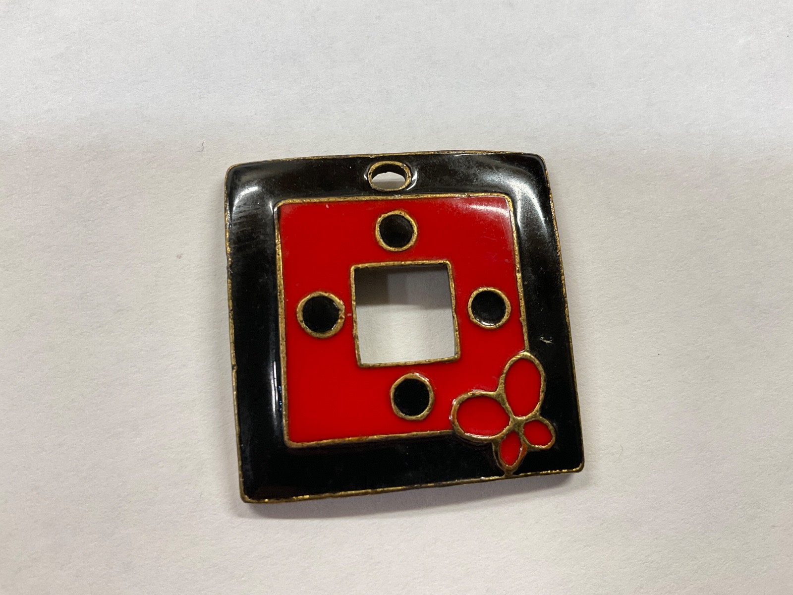 ceramic art pendant enamel square geometric unique butterfly pendant red/black