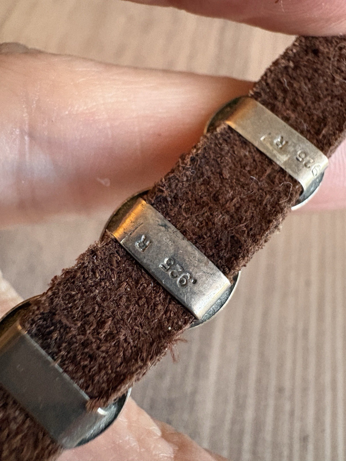 Silver Fleur-de-Lis Leather Adjustable Bracelet, 925 R On 4 Of The Pins