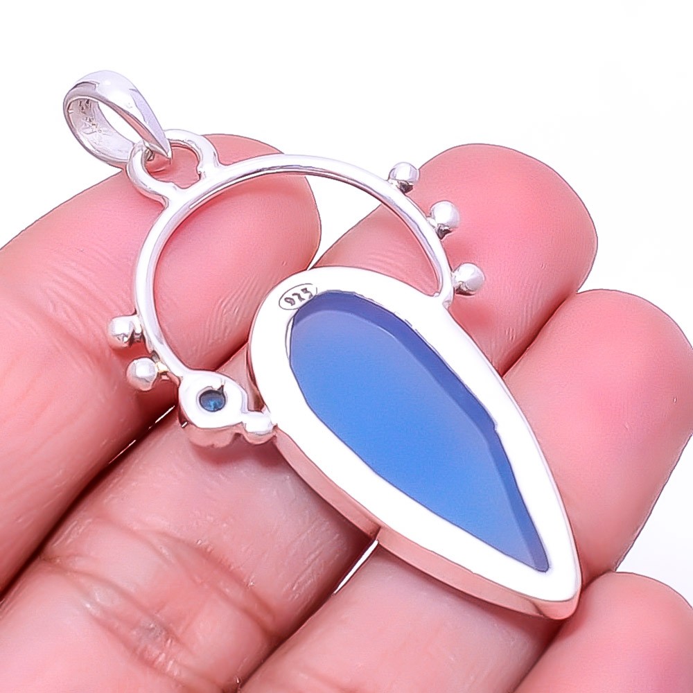 Chalcedony – Brazil & Blue Topaz 925 Sterling Silver Pendant 2.11″ P_9386_155_18