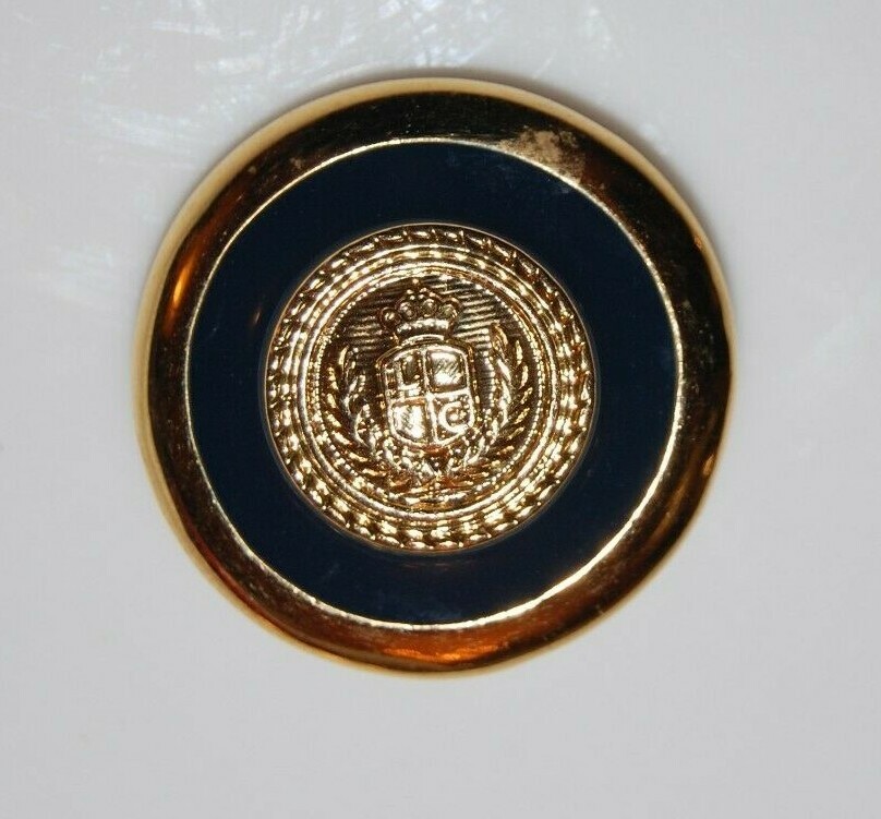 Liz Clairborne Couture Large Round Black Enamel Crest Logo Golden Clip Earrings