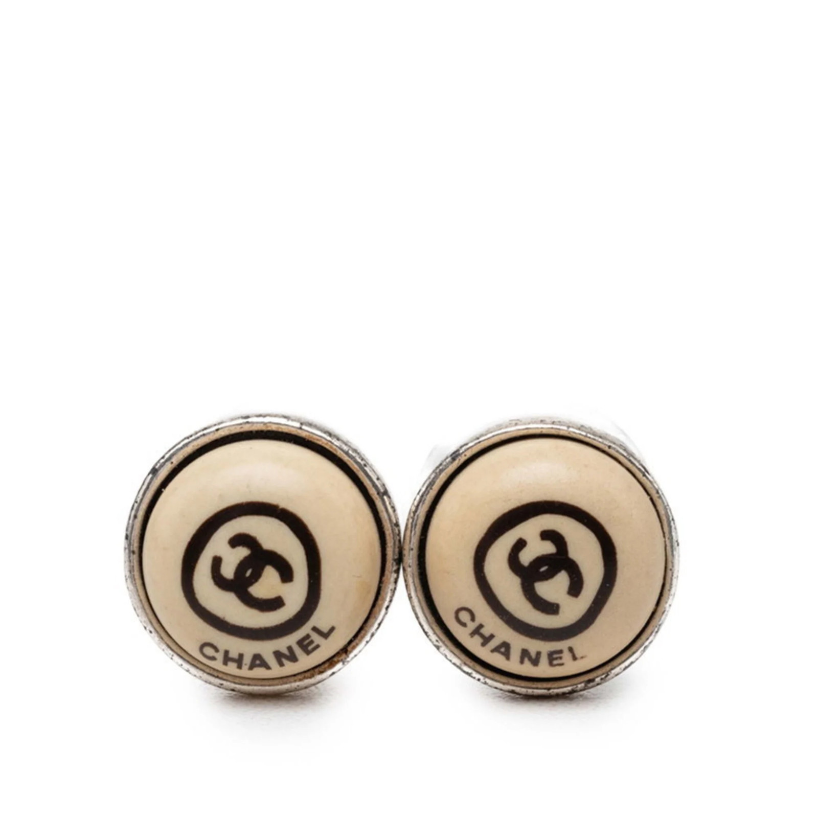 Chanel Coco Mark Round Earrings 00T Silver Beige Metal Women’s CHANEL GZl1ikyq