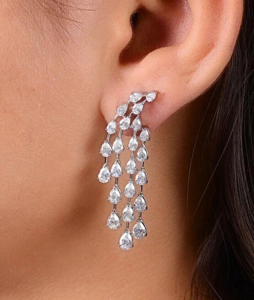 2 Ct Pear Cut Simulated Diamond Drop Dangle Earrings In 14k White Gold Plated