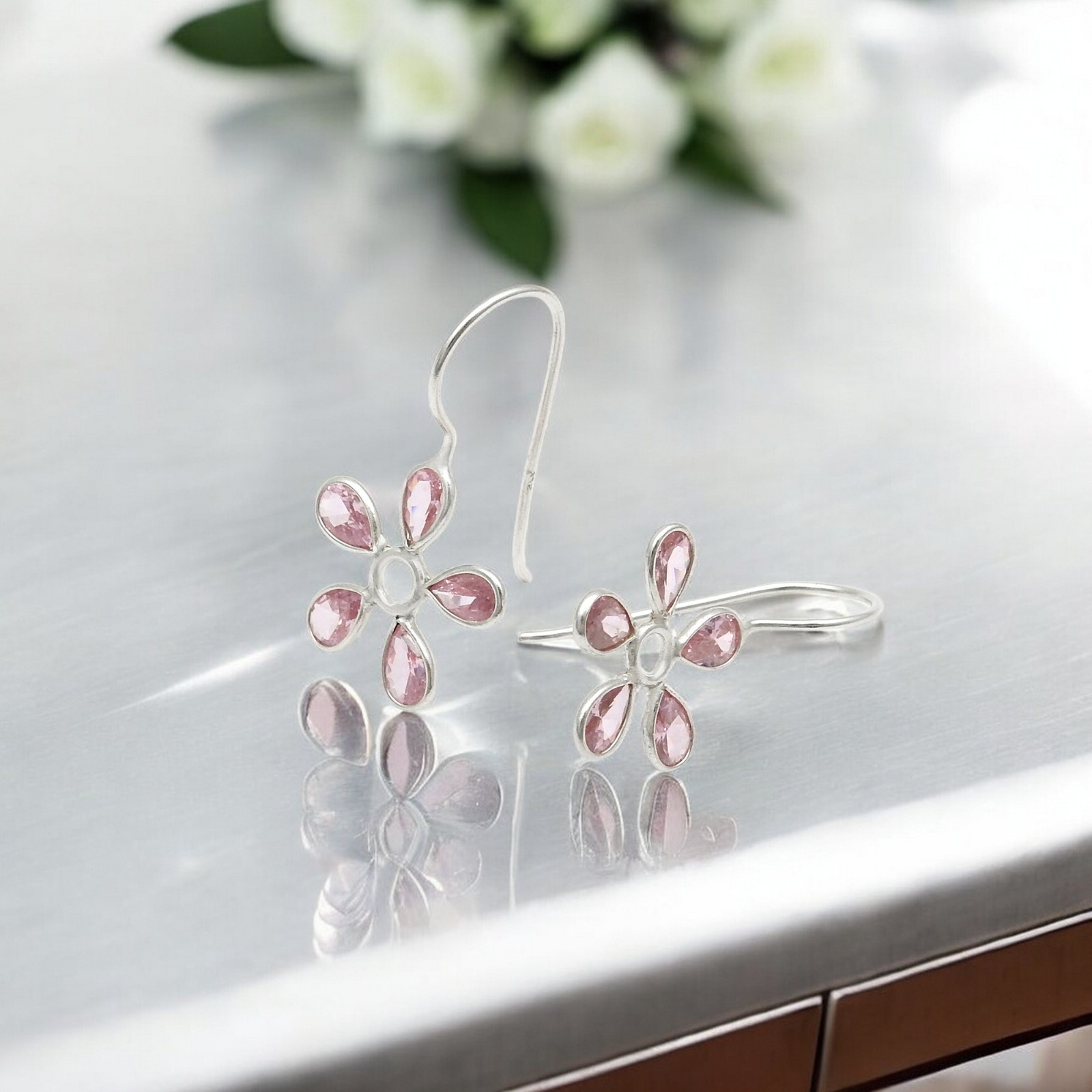 925 Sterling Silver Pear Natural Cubic Zirconia New Dangle Hook Earrings Jewelry