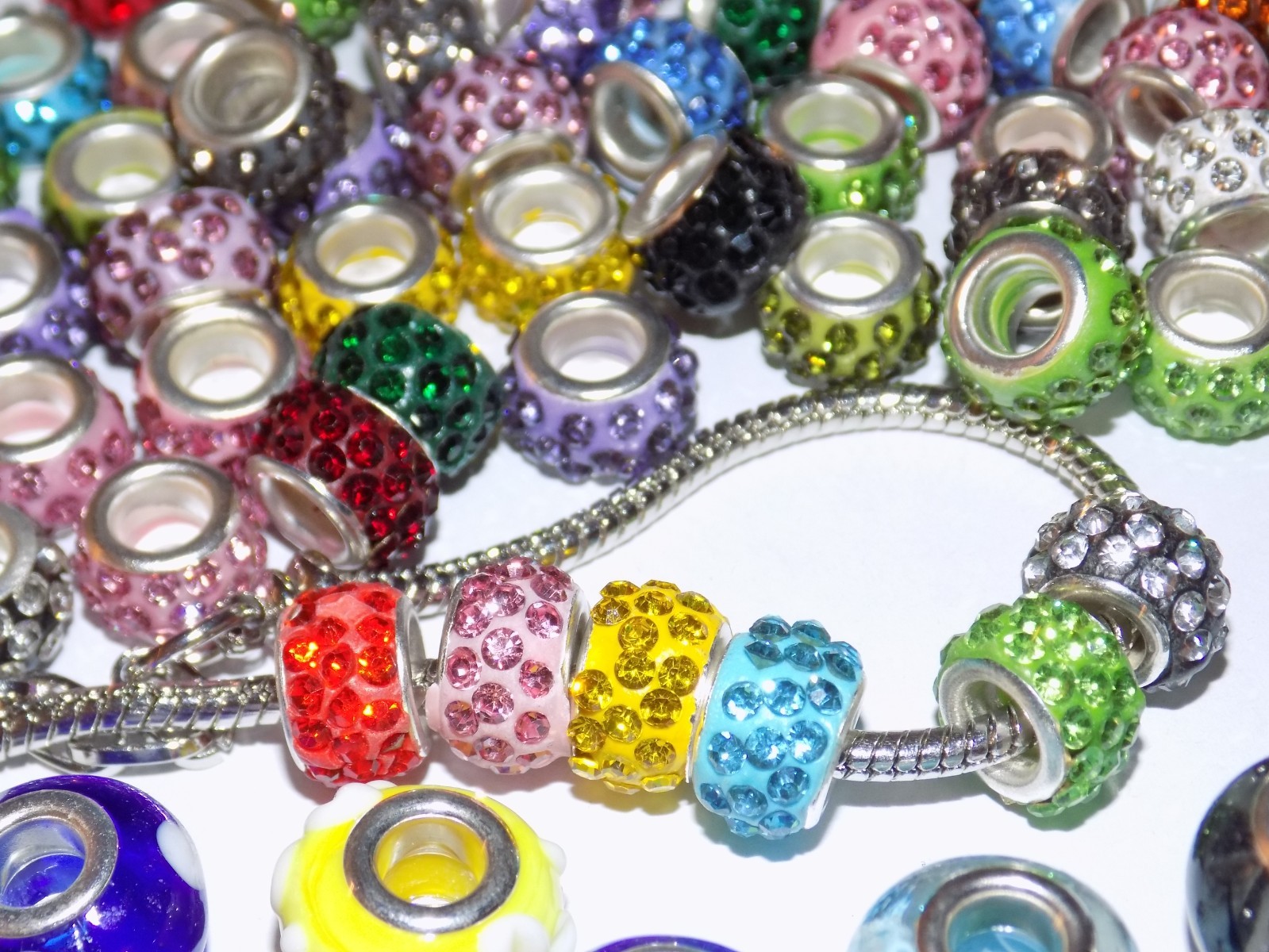 300 BULK Crystal paved European large hole beads COLORFUL Mix spacer beads lot