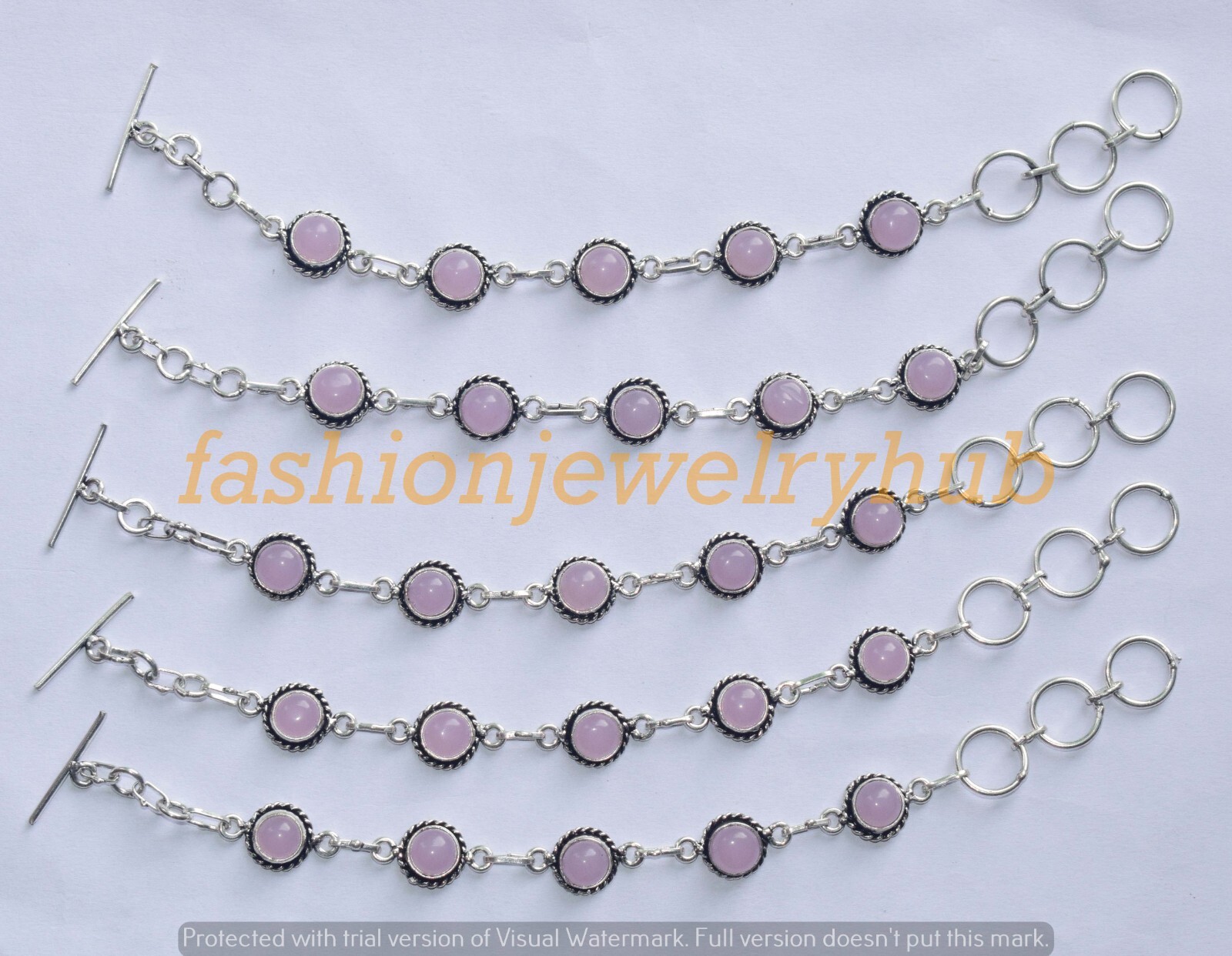 Sale !! Rose Quartz Gemstone Bracelet 10pcs Wholesale Lot 925 Silver Plated