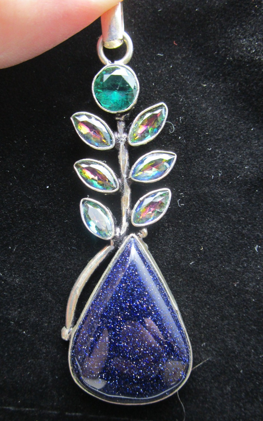 Blue Goldstone/Mystic Topaz Gemstone Pendant, 925 Sterling Silver