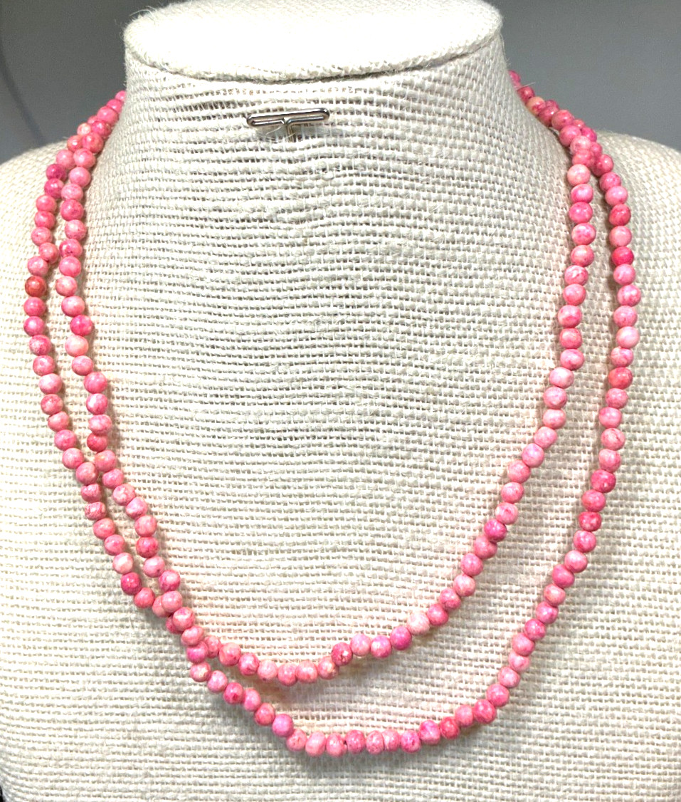 Fashion Necklace Salmon Pink Stone Beaded Strand Lot 104