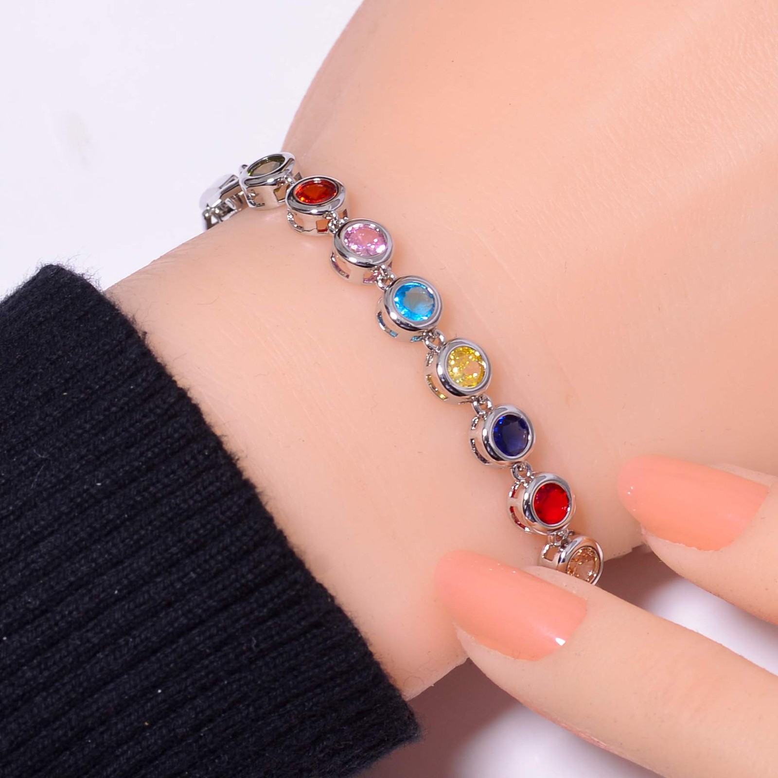 Multi Gemstone 925 Sterling Silver Tennis Bracelet 7.99″, Christmas Gift B68913