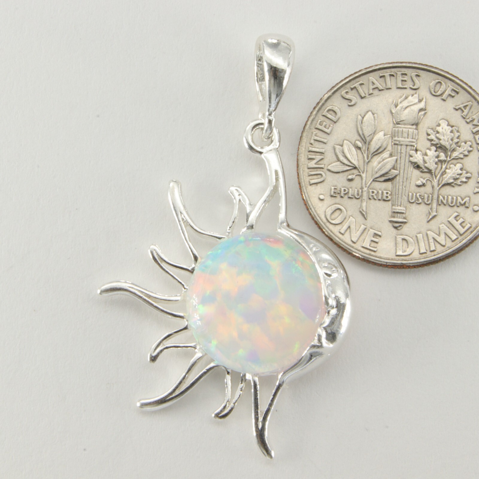 White Sun and Moon Star FIRE OPAL Pendant – 925 STERLING SILVER #103e