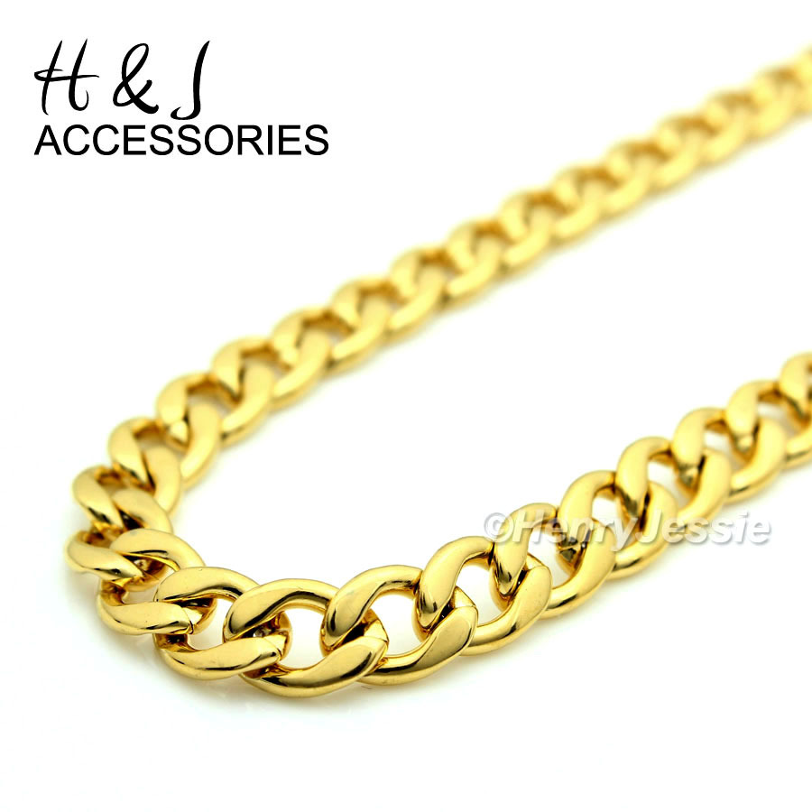 24″MEN Stainless Steel 6mm Gold Plated Cuban Curb Chain Plain Cross Pendant*P64