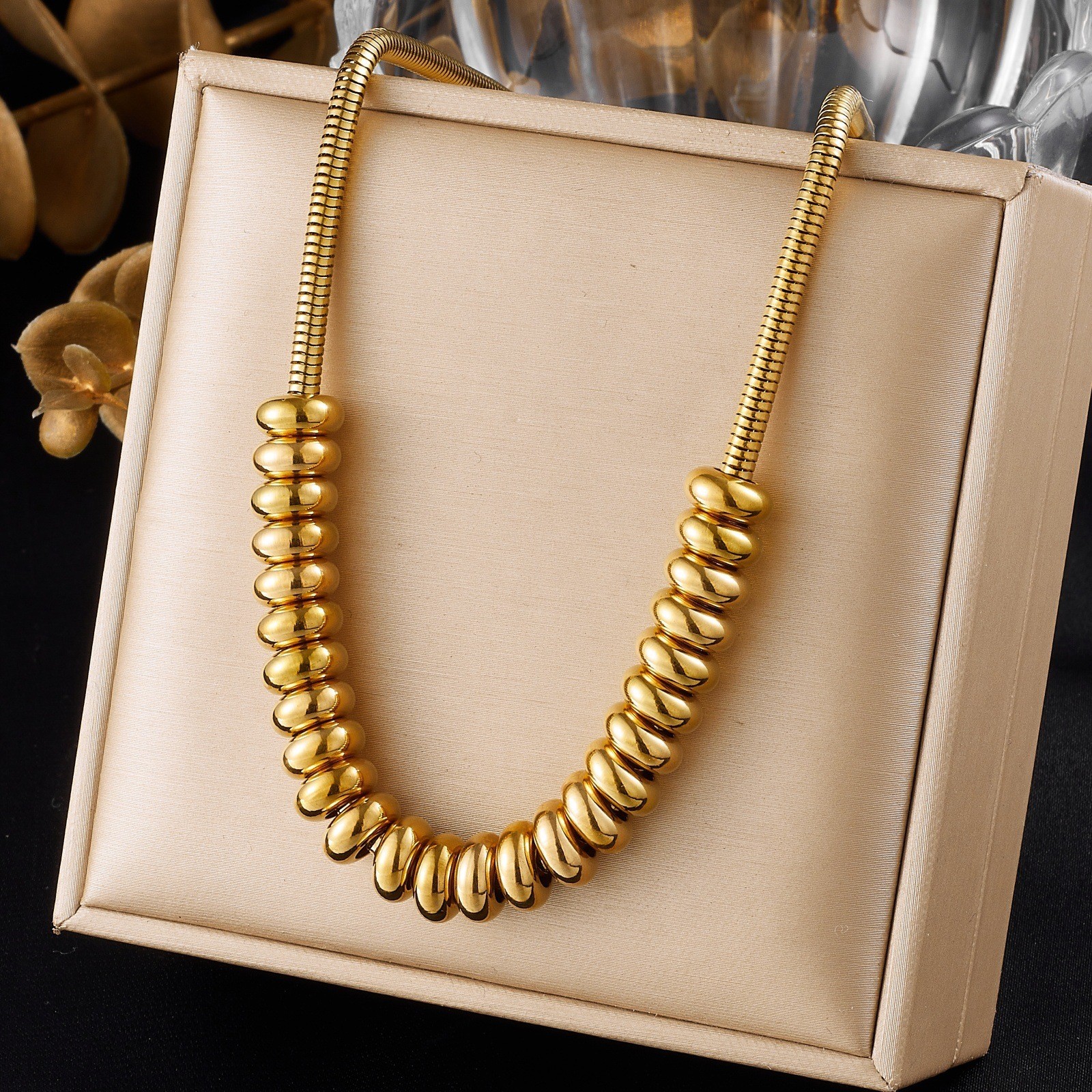 Flat Bead Snake Choker Gold Stainless Steel French Women Soft Elegant Necklace