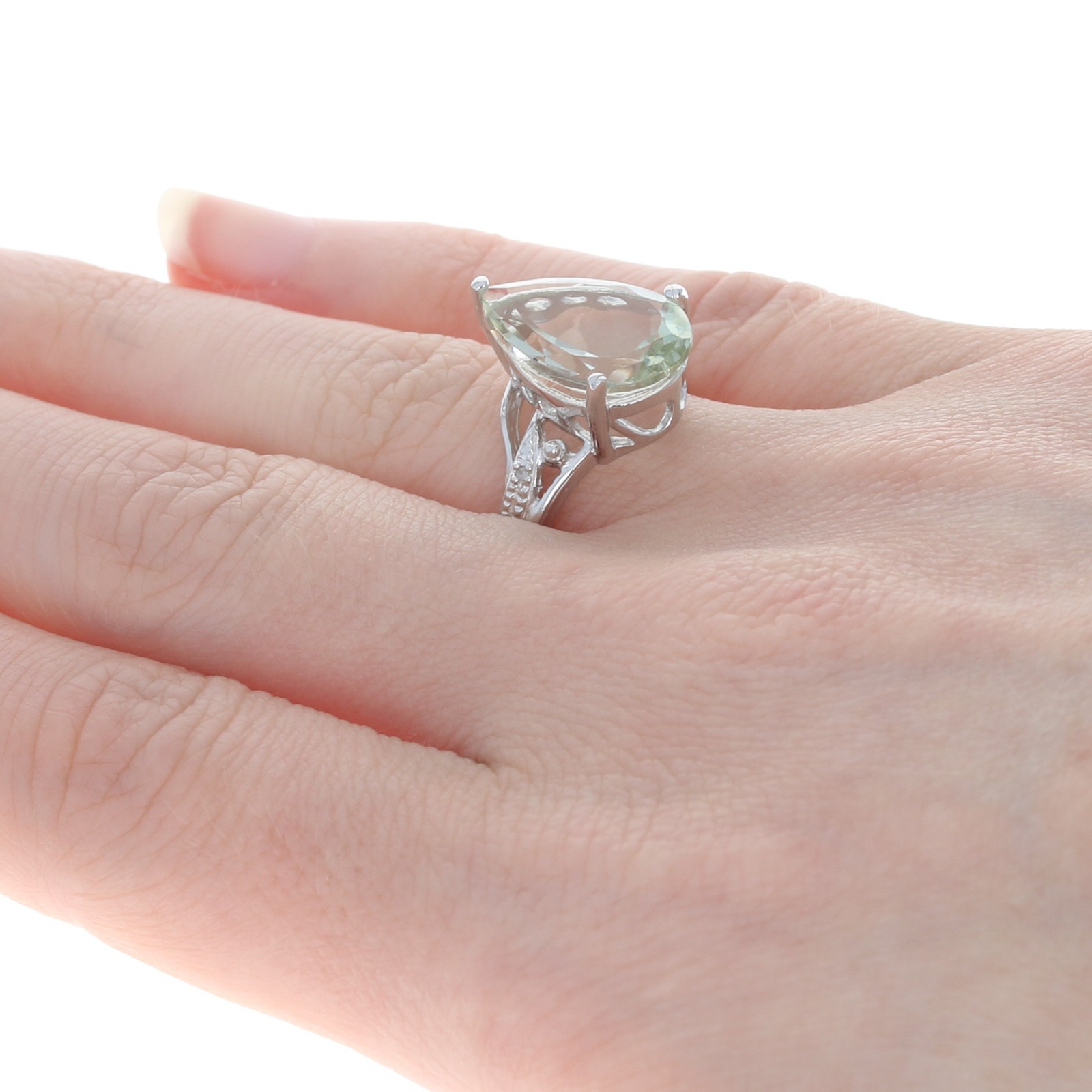 NEW Green Amethyst & Diamond Ring – Sterling Silver Women’s