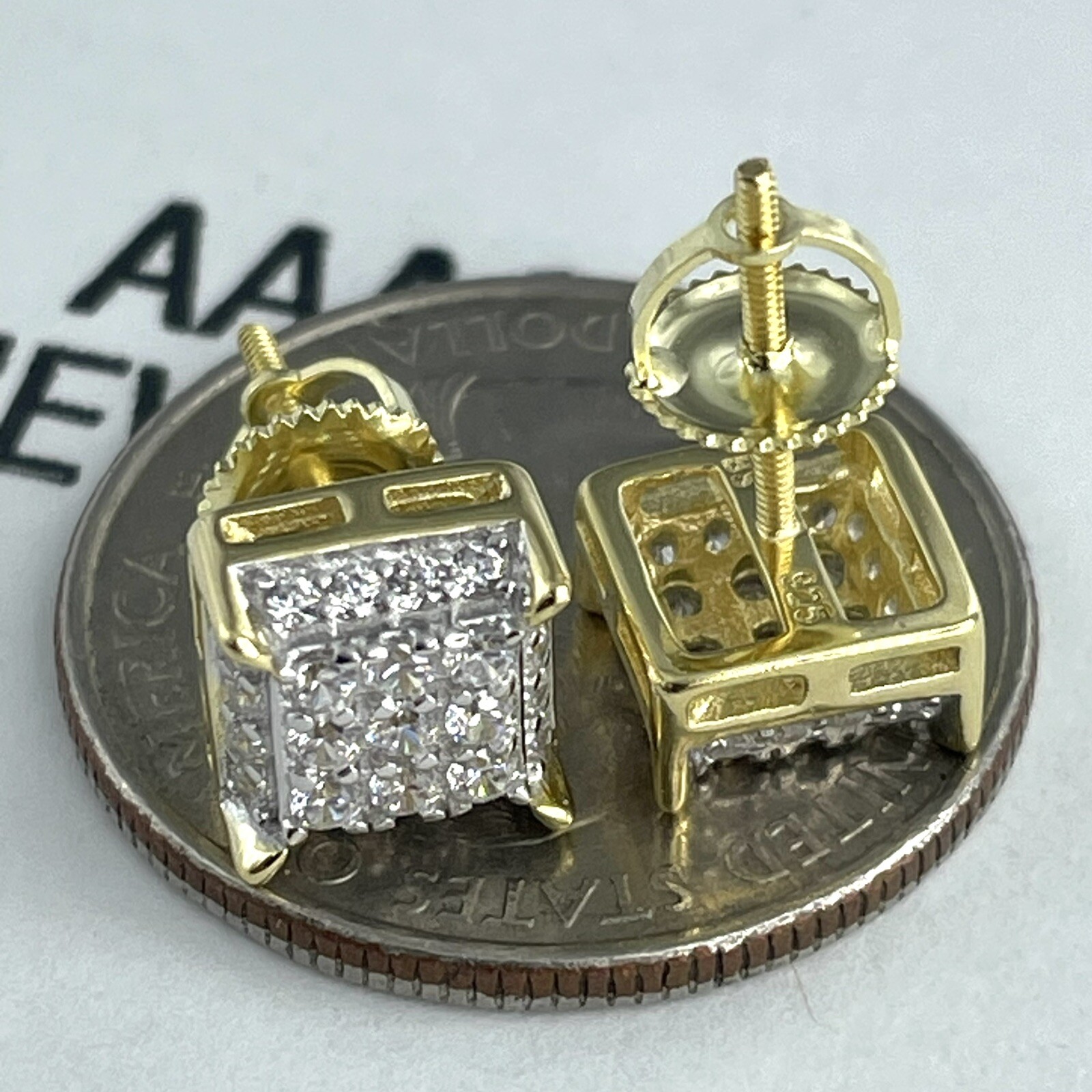 925 STERLING SILVER MEN ICY BLING CUBIC ZIRCONIA 8.2 MM SQUARE EARRING