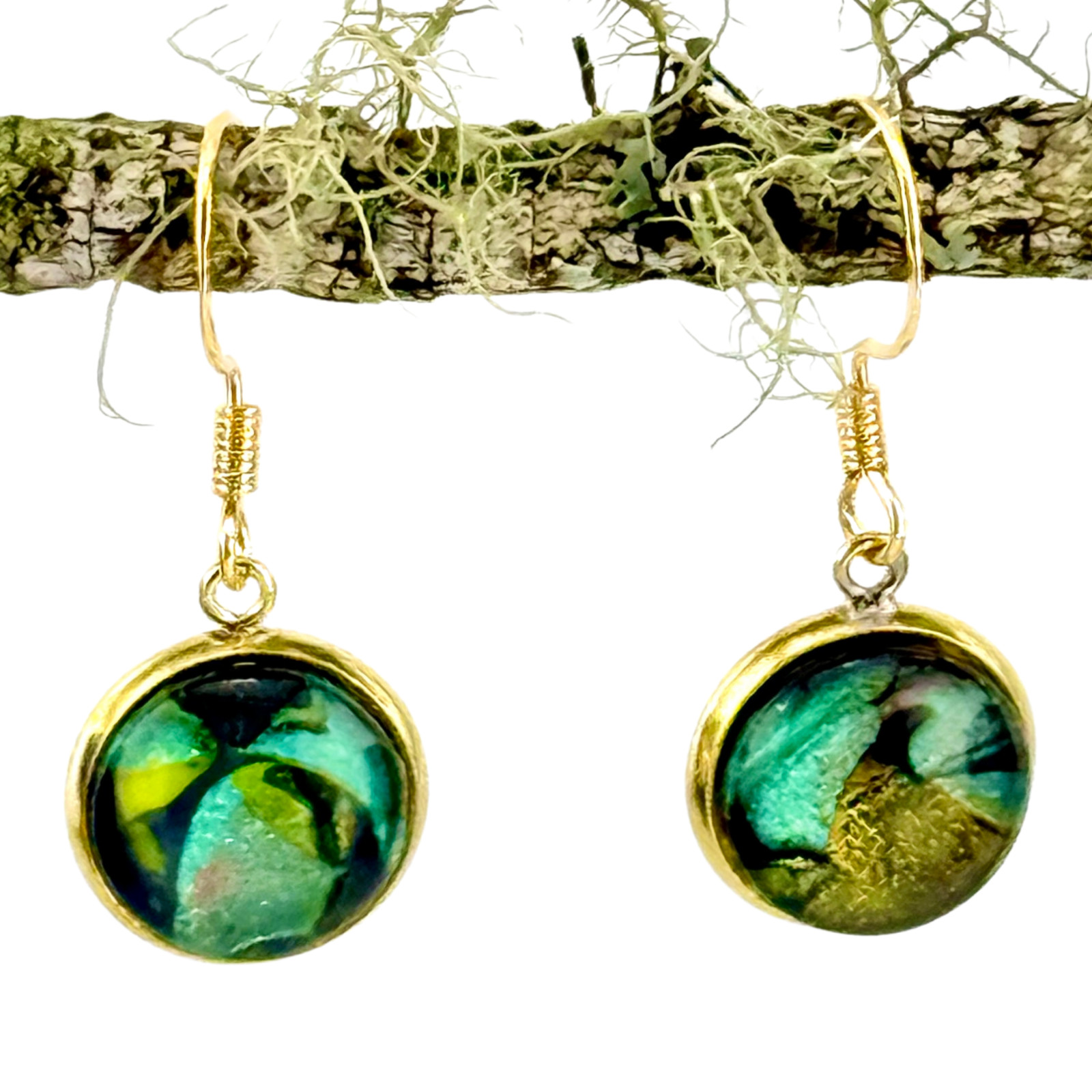 Dangle Earrings Handmade “Golden Peacock” Electroplated Sterling Silver Earwires