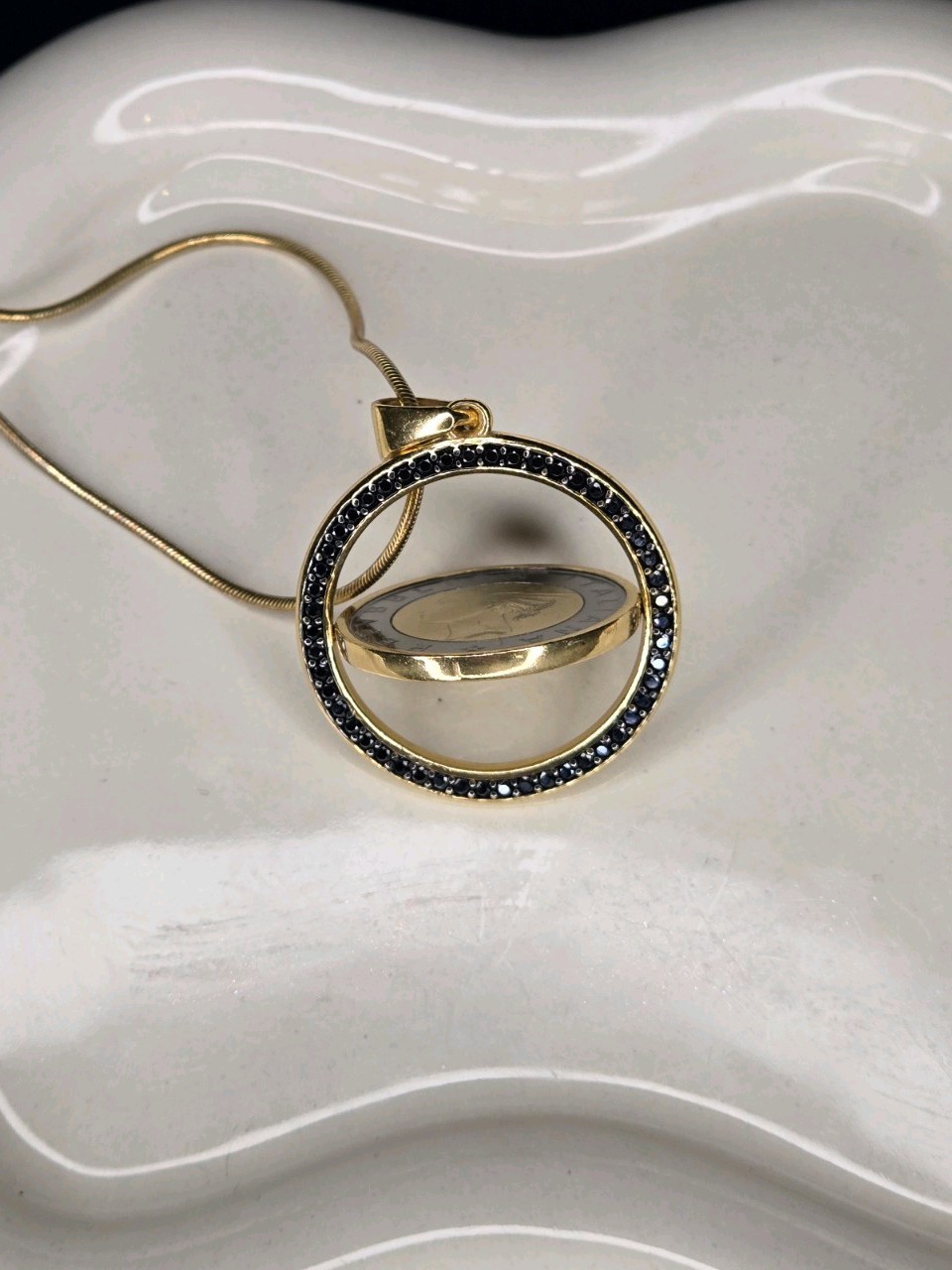 ITAOR Italian Coin Pendant Necklace Gold Tone Adjustable Snake Chain