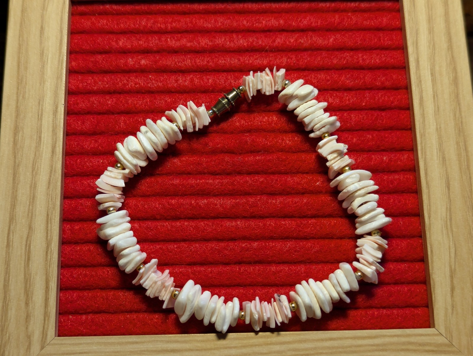 White Puka Shell Bracelet or Anklet (10 inches long) with Layered Gold Beads