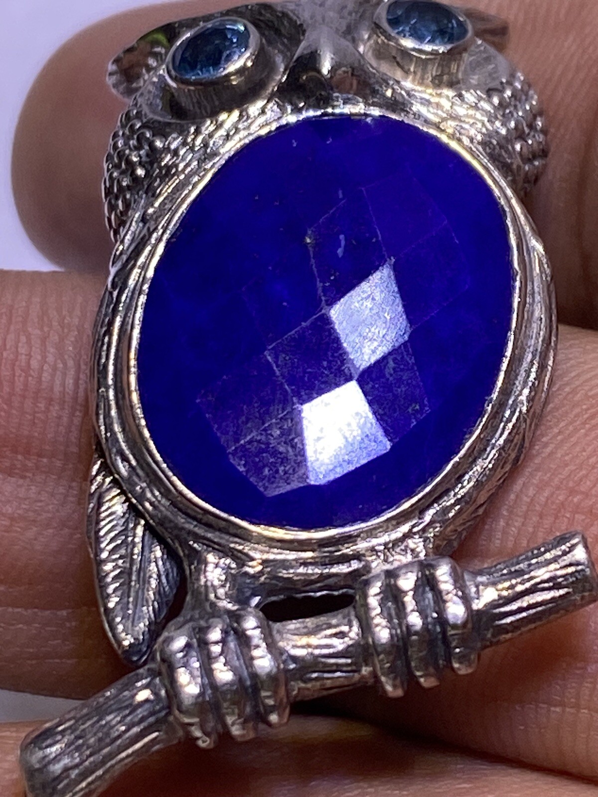 RARE NB NICKY BUTLER STERLING SILVER 925 OWL LAPIS MULTI GEMSTONES PENDANT PIN
