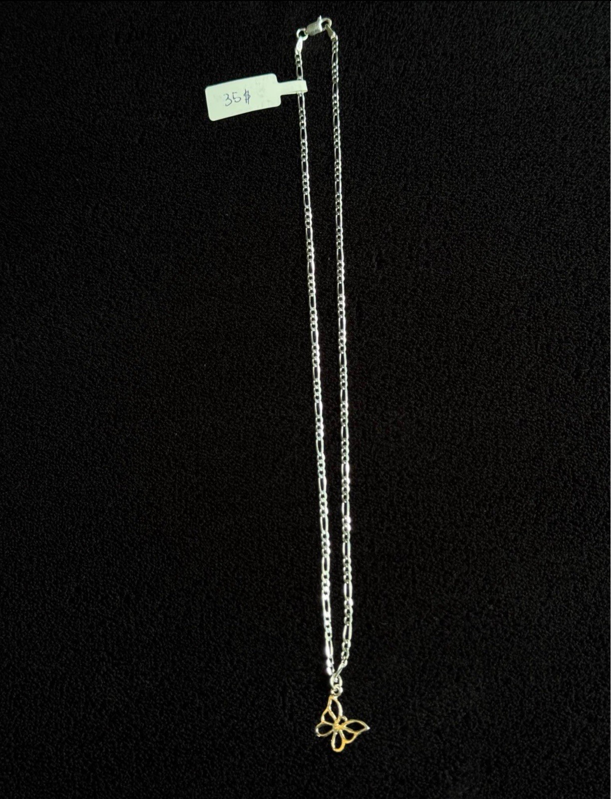 Cadena tejido fígaro con dije de mariposa para niña plata 925 – 18 inch