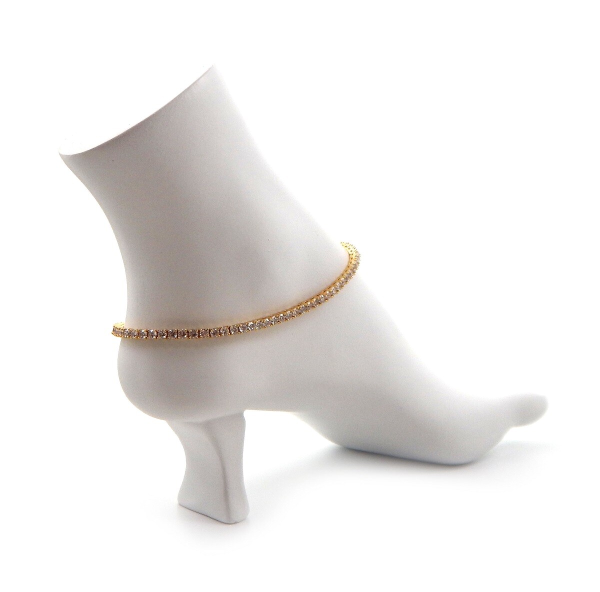 Cubic Zirconia 3mm Tennis Chain Anklet Ankle Bracelet 10 – 12 in 14k Gold Plated