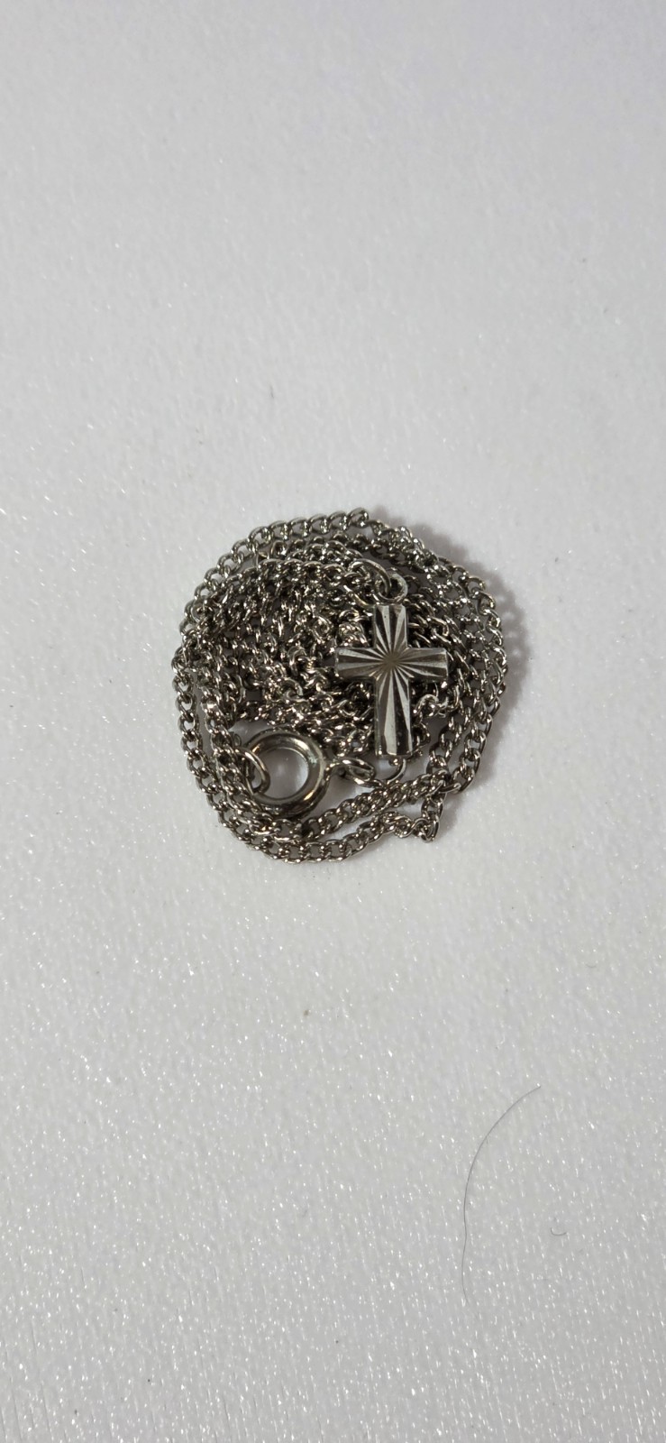 Silver Tone Cross Charm Pendant Cable Chain Necklace, Lobster Closure