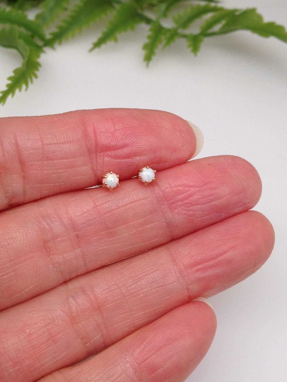 Round White Opal Stud Earrings Sterling Silver 925 Dainty Studs 2.9mm Gold
