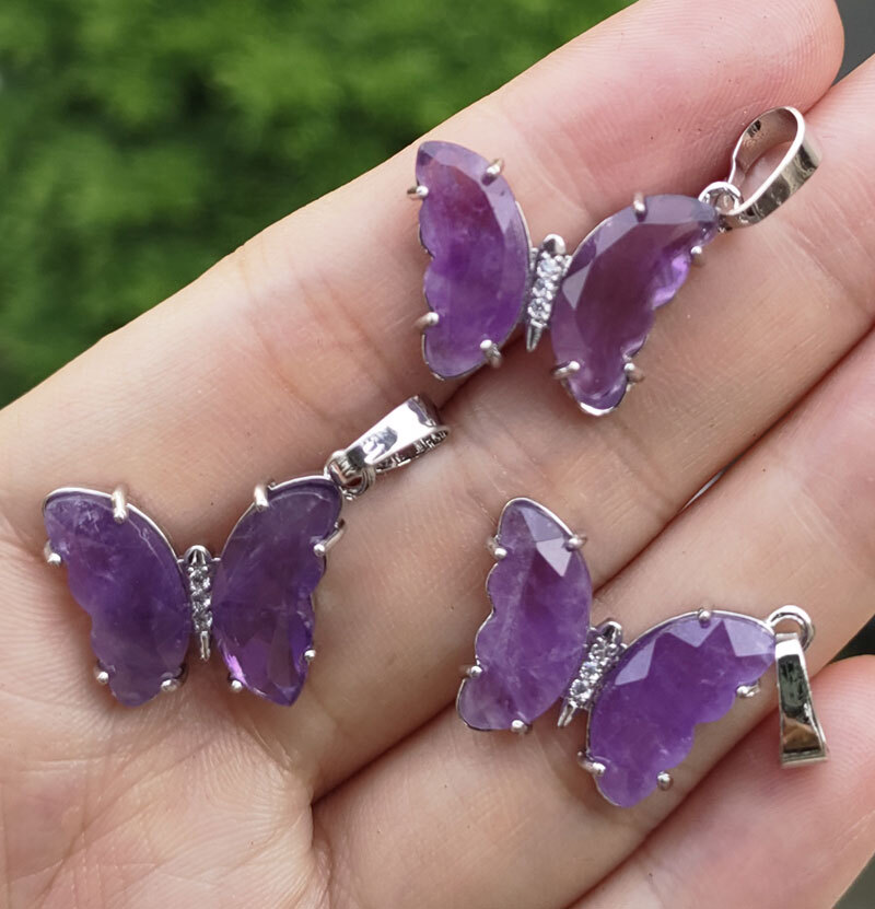 10pcs Amethyst Gems stone Butterfly Pendants Magic Reiki Healing Amulet