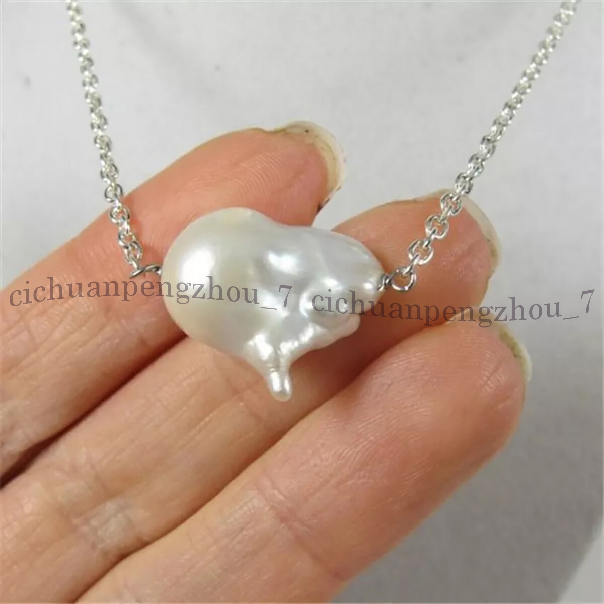 Huge 15-25mm Natural White Freshwater Keshi Baroque Pearl Chain Necklace 17″