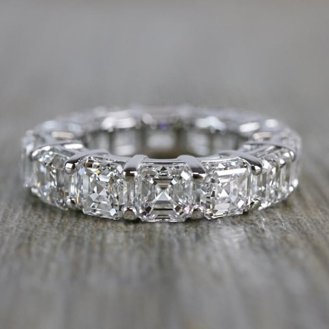 Women Eternity Band Ring 4ct Asscher Cut Sim VVS1/D Diamond 925 Sterling Silver