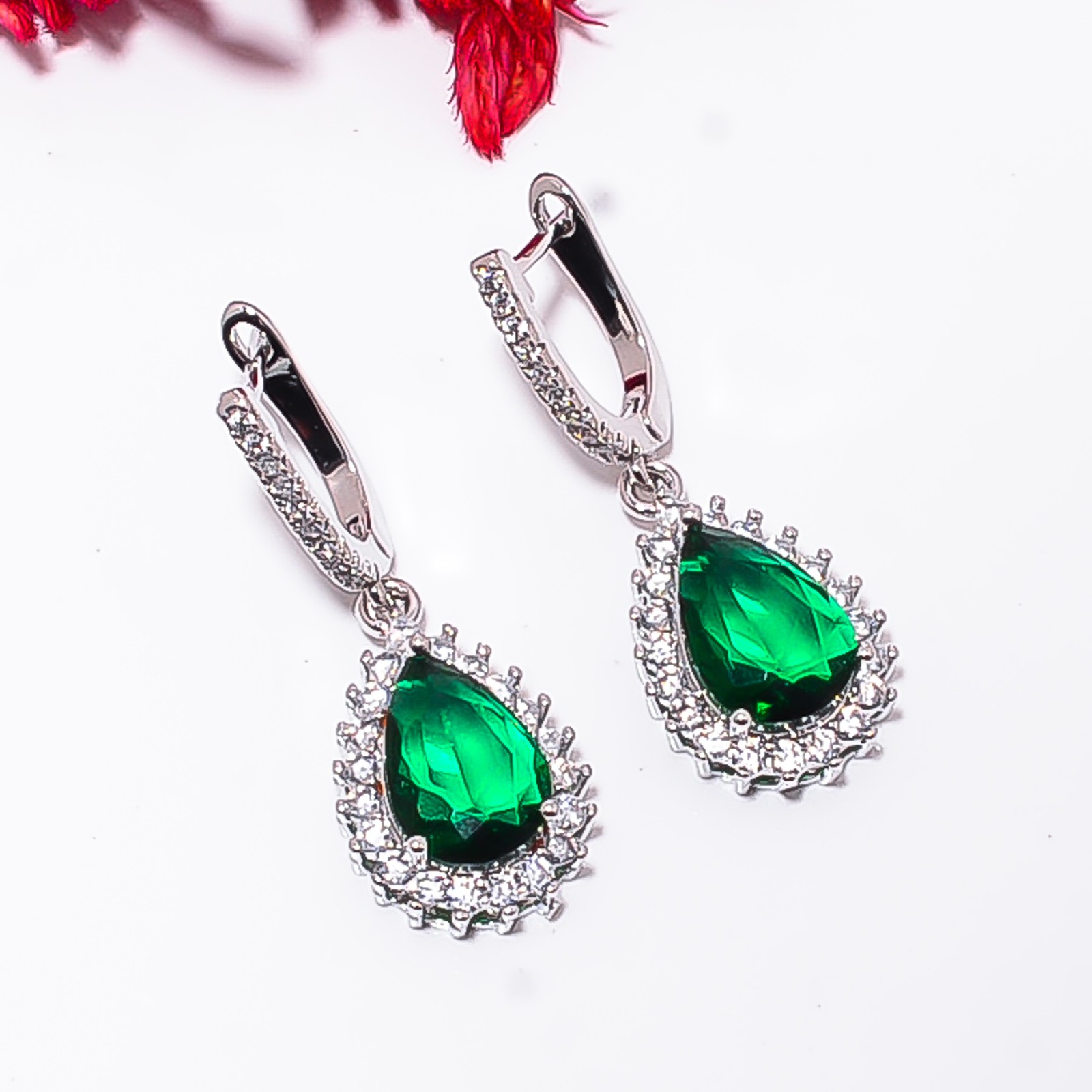 Chrome Diopside & Cz 925 Sterling Silver Drop Earring 1.30″ E156216