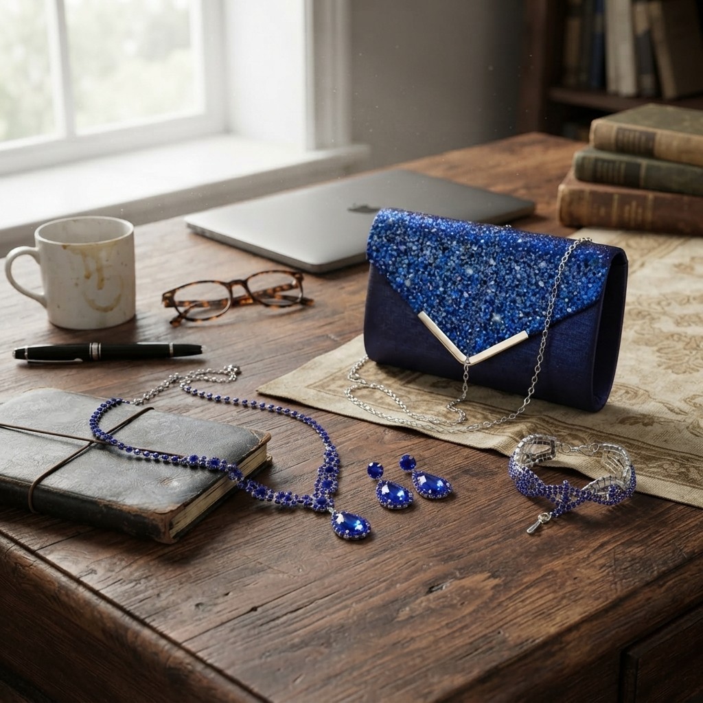 Elegant 5-Pc Rhinestone Jewelry Set with Clutch Purse for Formal Occasions