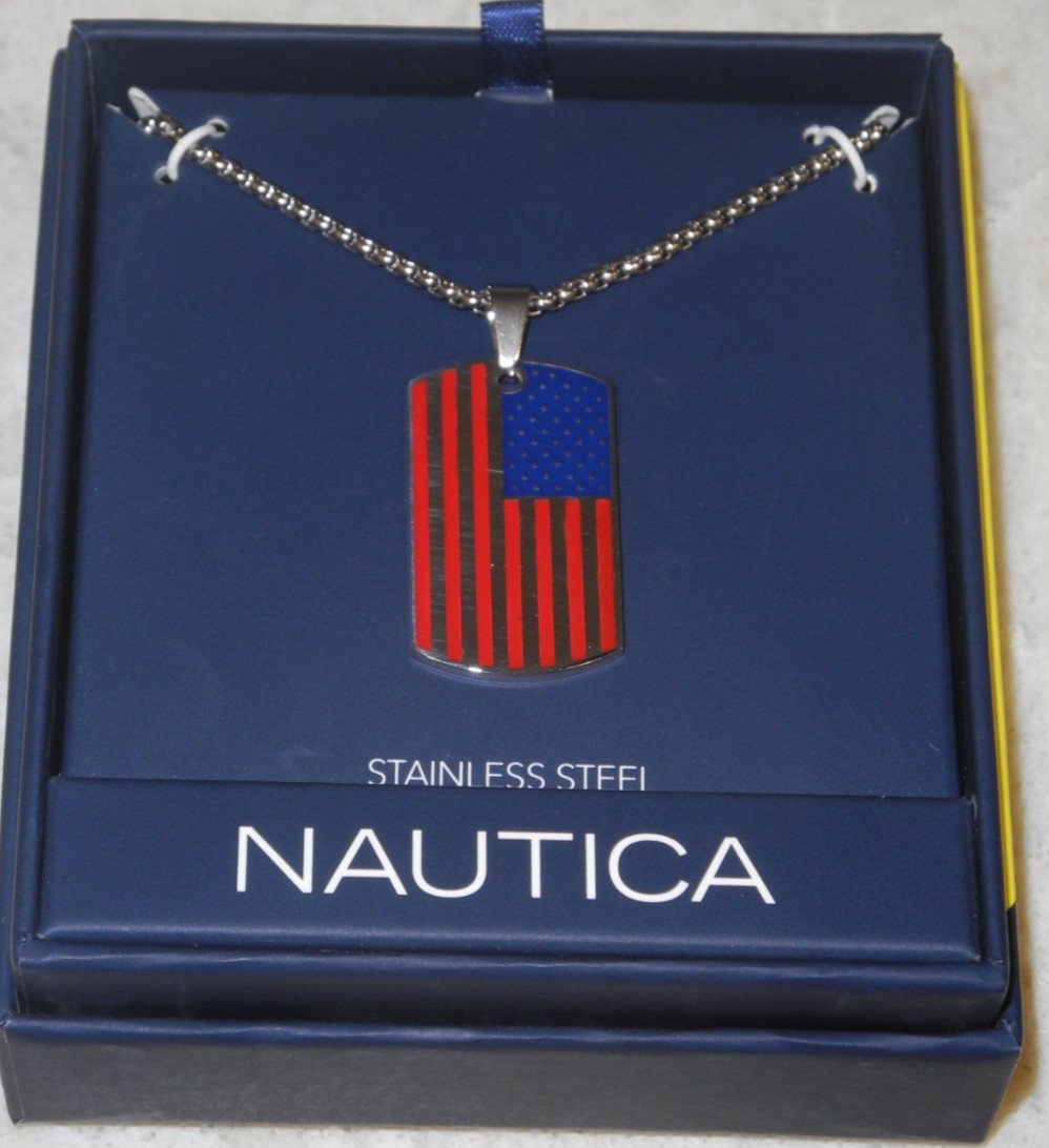 Men’s Nautica Stainless Steel USA FLAG Pendant Necklace New in Box