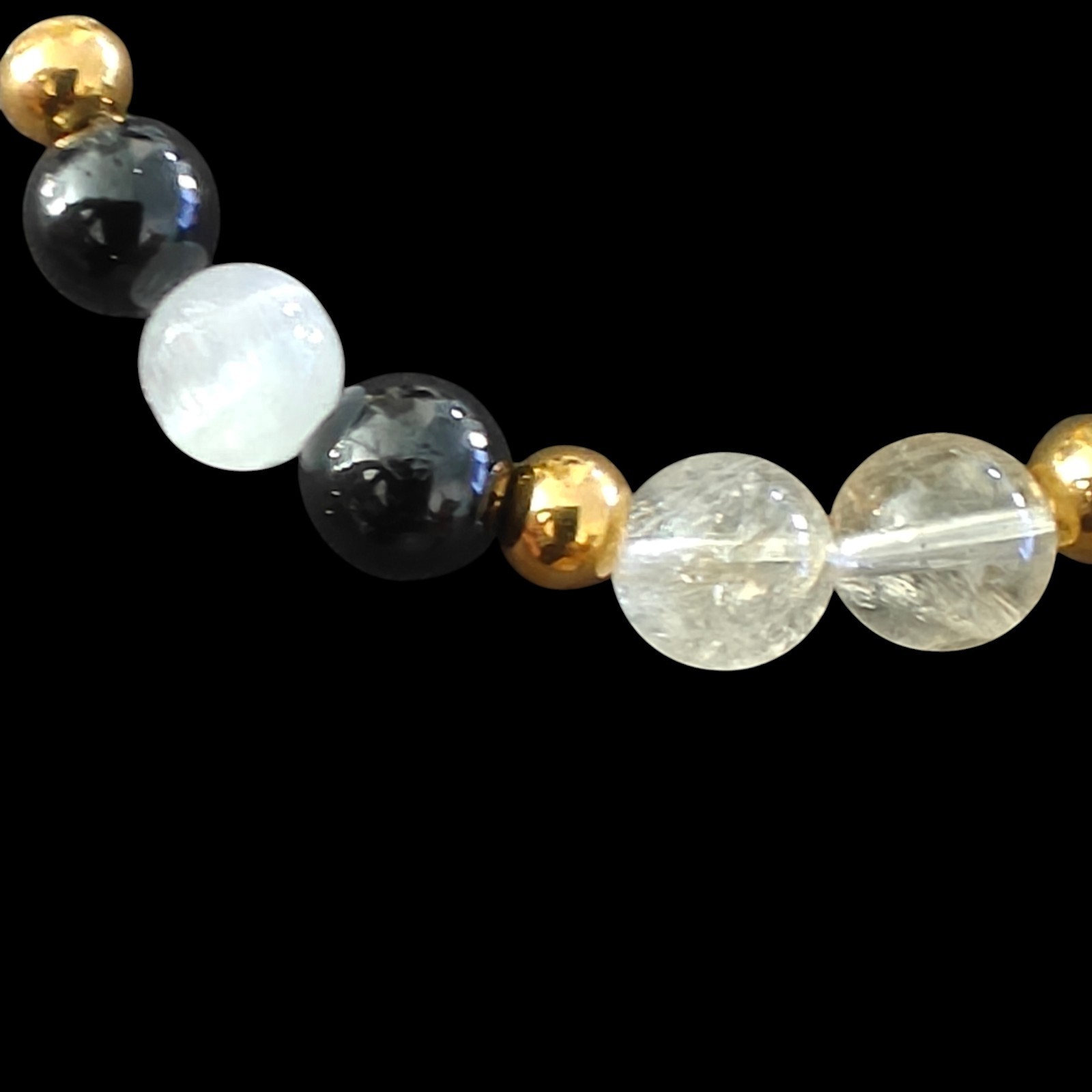 Citrine Selenite Black Tourmaline, Gold Plated Stainless Steel Spacers Bracelet