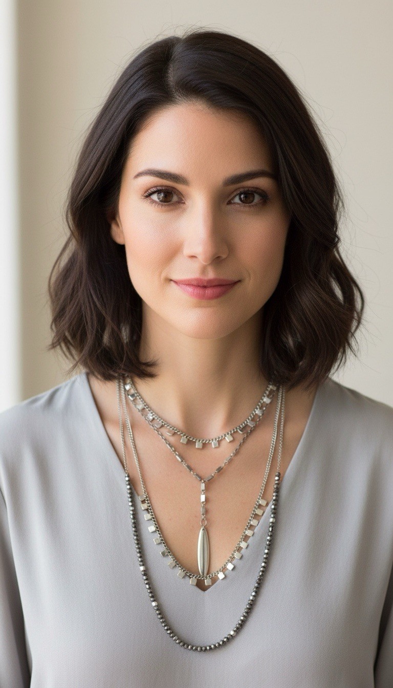 $52 Kenneth Cole Silver-Tone 3-Row Beaded Layered 30″ Necklace Set KC 15