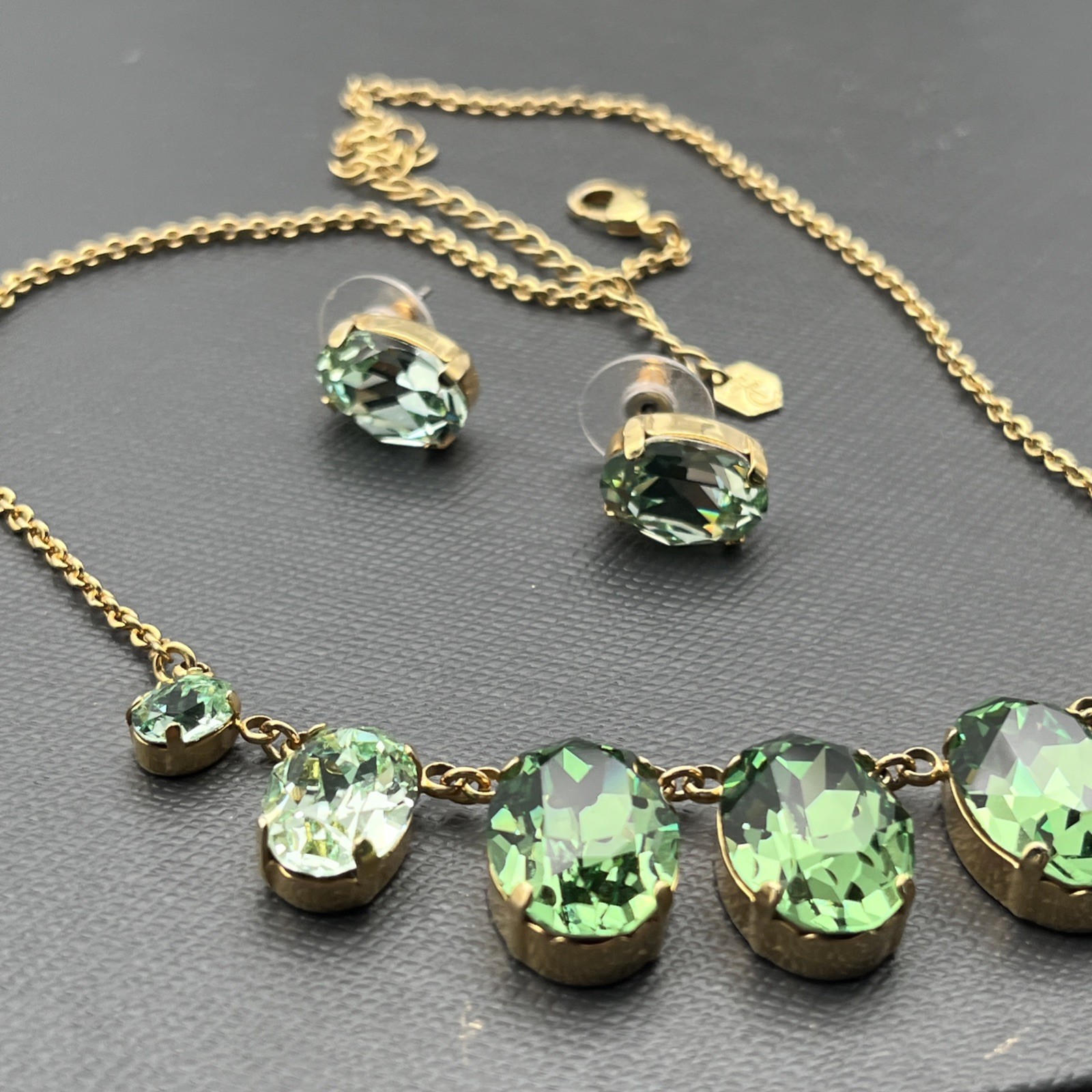 Touchstone Crystal by Swarovski Shades Of Green Bib Necklace & Earrings SET